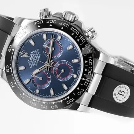 top-tier Rolex men's blue dialrubber strap Cosmograph Daytona automatic movement watch front view