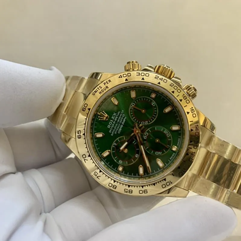 top-tier watch Rolex men's green dial gold watch side view