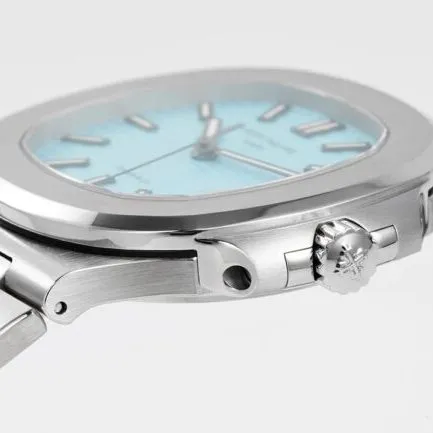 top-tier watch Patek Philippe 170th Anniversary Nautilus 5711 white steel blue bottom men's mechanical watch front view