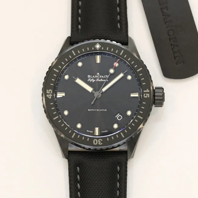top-tier watch Blancpain men's blue dial nylon strap fifty fathoms automatic movement watch clasp picture