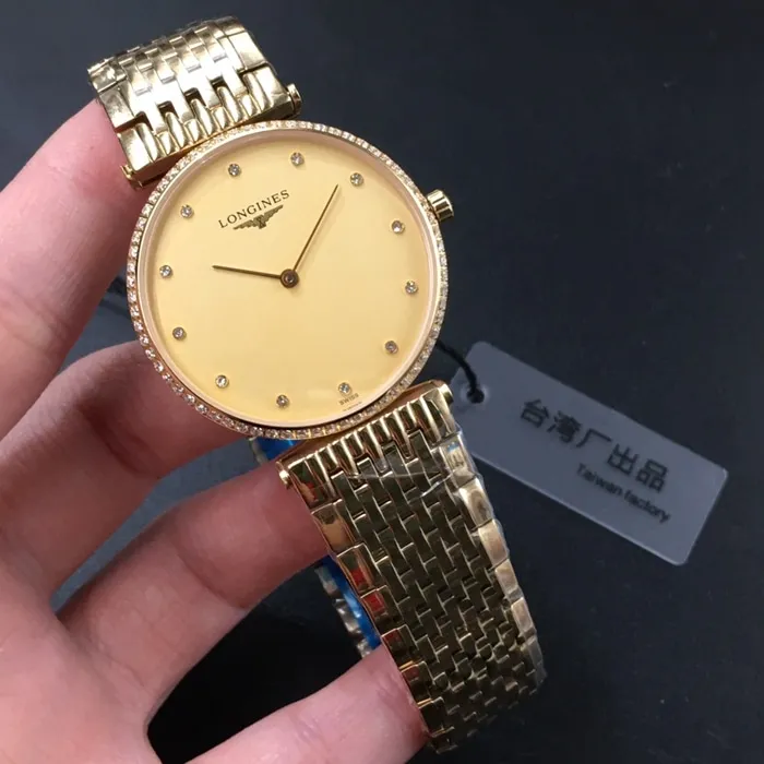 top-tier watch Longines couple watch gold plate gold belt Jialan series quartzsteel bracelet watch side view