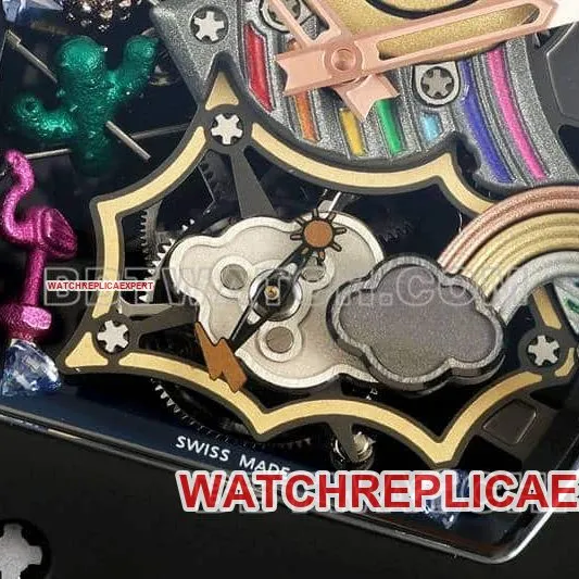 Richard Mille men's top-tier 1:1high-quality smiley tourbillon black shell black leather strap model RM 88side live photo