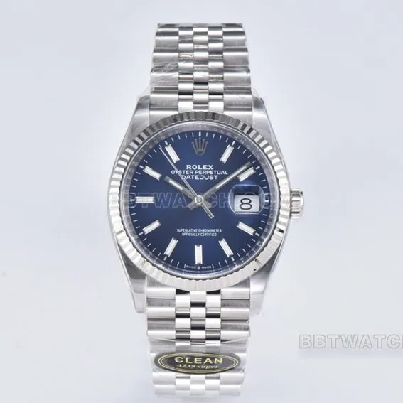 C factory Rolex log super cloneblue dial36mm five grid link m126234-0017front live photo