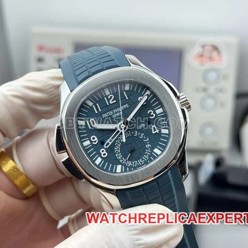 PP factory Patek PhilippeAQUANAUTsuper gray blue dial grenade dual time zone 5164caseback live photo