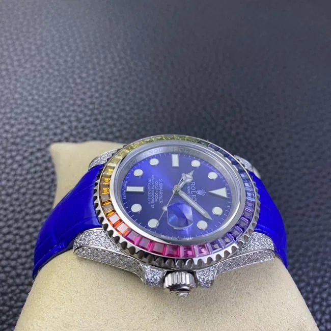 Rolextop-tier Submariner series fully automatic movement blue dial blue belt men's watch side view