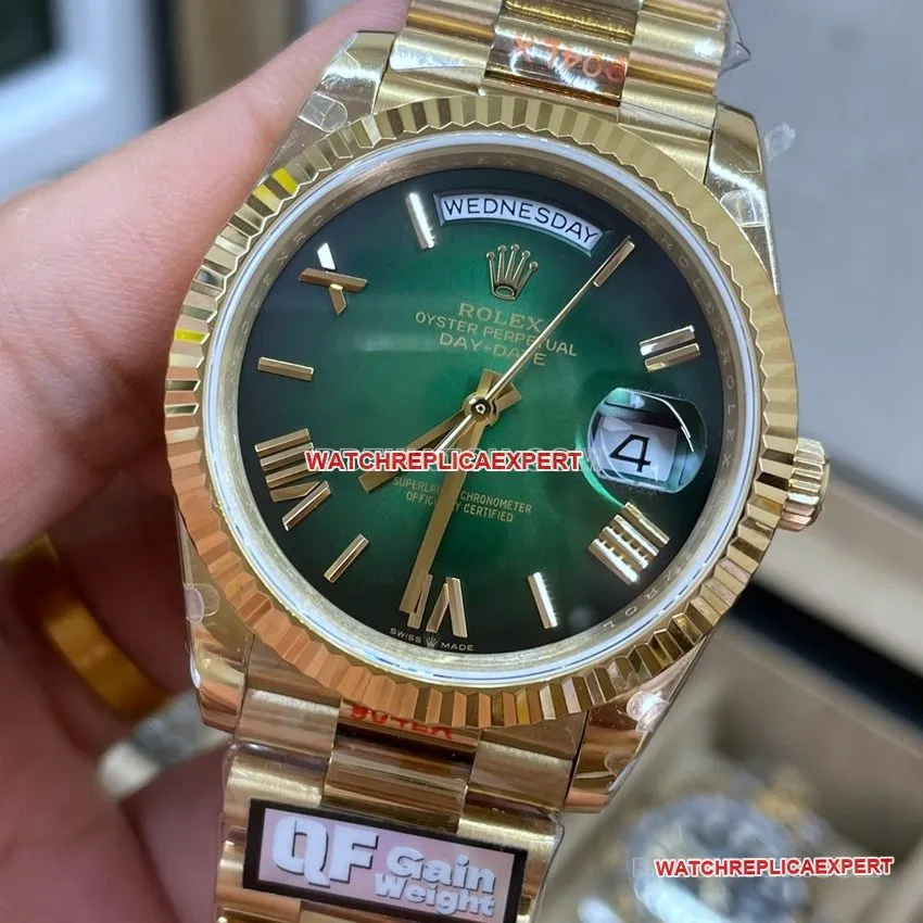 QF factory RolexDay-Date type 1:1top-tier smoked green m228238-0069caseback live photo