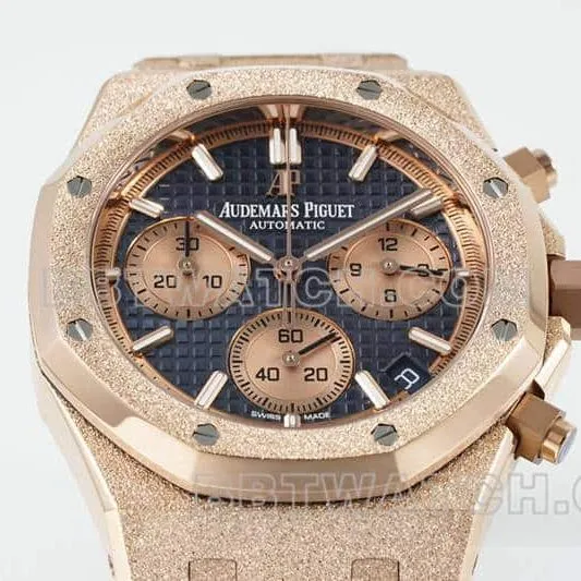 APS factory Audemars PiguetRoyal Oaktop-tier 1:1super cloneblue dialchronographrose goldfrost gold 26240side live photo
