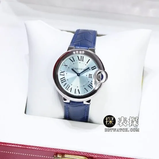 GTG Cartier blue balloon watch ladies blue dialleather strap model pictures and prices caseback live photo