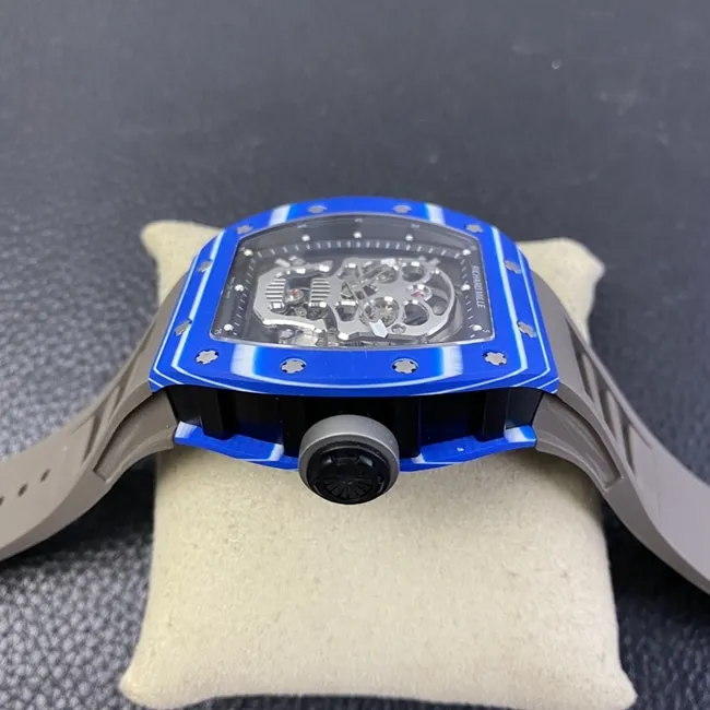 JB factory top-tier watch Richard Mille genuine tourbillonRM52-01 men's white dial black rubber strap mechanical watch side view