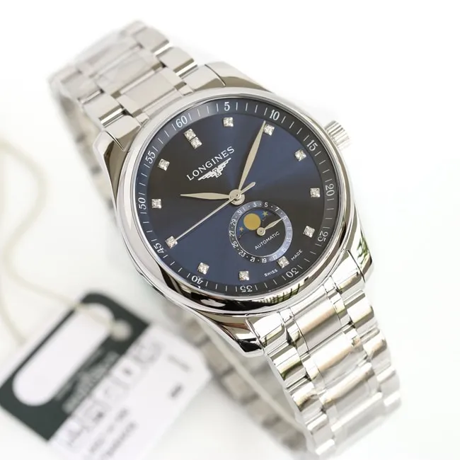 GF Factorytop-tier watch Longines automatic movement men's blue dial master series moon phasesteel bracelet watch side view