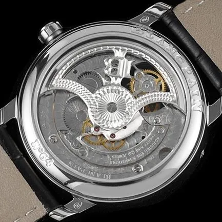 JBF FactoryBlancpaintop-tier watch men's blue dial black belt tourbillon mechanical leather strap classic full series watch side view