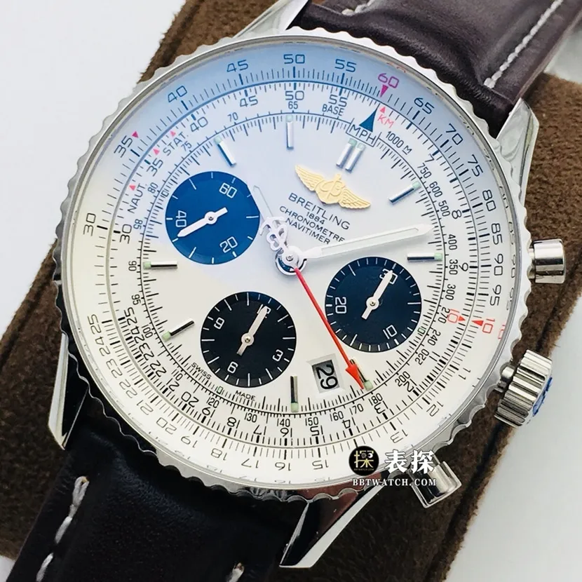 GB factory Breitling aviation chronograph1super watch men's white dialleather strap model pictures and prices caseback live photo