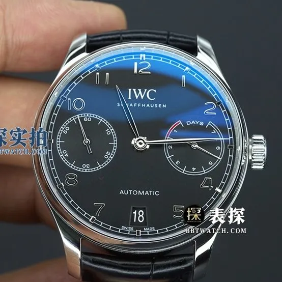 YL factory IWC Portugal top-tier 1:1high-quality watch men's Portuguese seven black dialleather strap model pictures and prices overall live photos