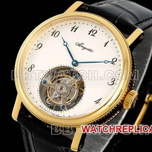 Breguet watch RMS factory classic white dialtourbillonyellow gold mechanical leather strap model side live photo