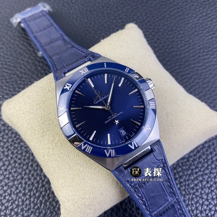 SBF factory Omega Constellation top-tier watch men's blue dialleather strap model pictures and prices side live photo