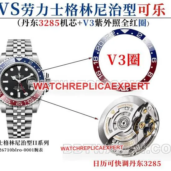 VS FactoryRolexGMT-Master blue and red bezel3285movement126710top-tier watch comparison Genuine difference appearance live photos