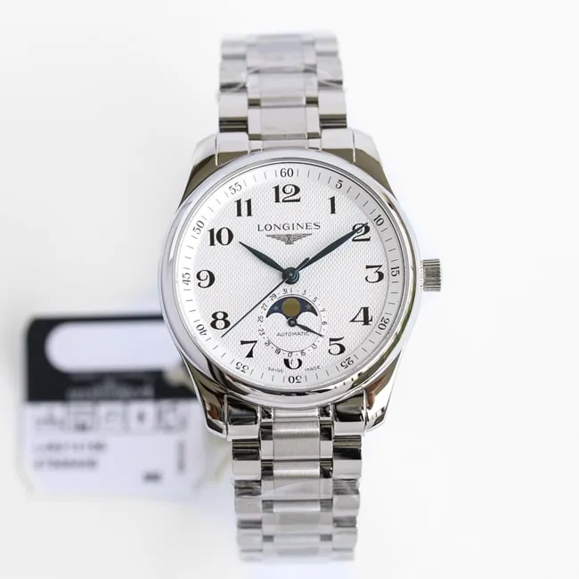 GF Factory Top collectible watches Longines Men's White Plate Steel Strap Masterpiece Series Moon Phase 42mm Mechanical Watch Buckle Figure