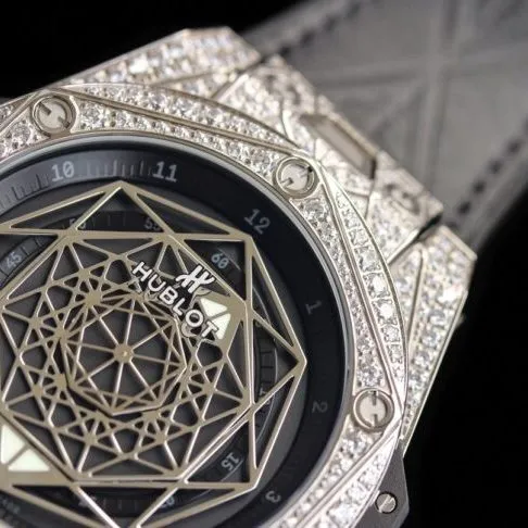 top-tier table Hublot series tattoo OEM1:1 open mold white steel black dial full diamond men's mechanical watch movement picture