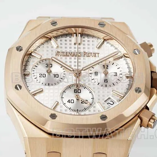 APS factory Audemars PiguetRoyal Oak1:1top-tier replicawhite dialchronographrose gold26240braceletlive photos