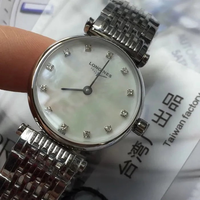 TW factory top-tier watch Longines women's white dialsteel bracelet Jialan series watch front view