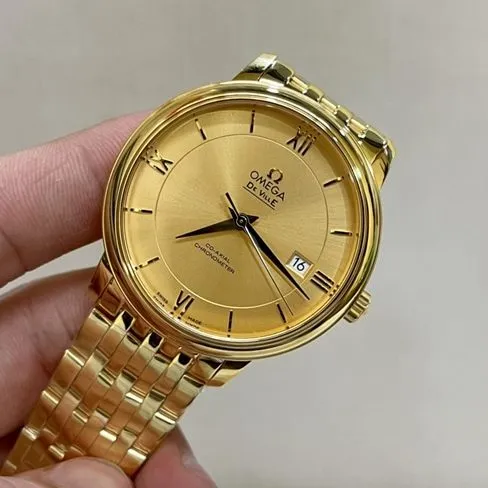 top-tier watch Omega men's gold plate gold steel bracelet Die Fei series 41mm natural real diamond mechanical watch clasp picture