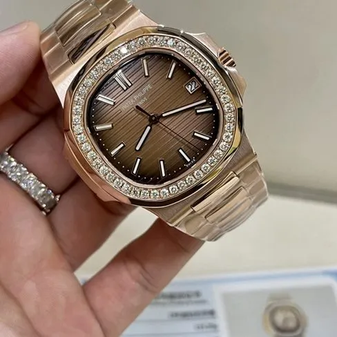 3K Factorytop-tier replicaPatek Philippe super a watch men's gold plate gold band 18Krose gold South African real diamond mechanical watch front view