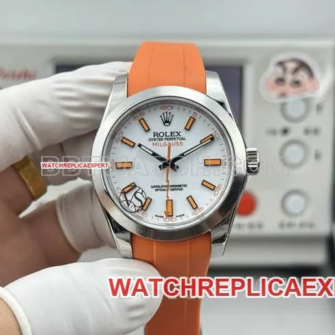 watch magnetic type VS FactoryRolexwhite dial orange rubber model side live photo
