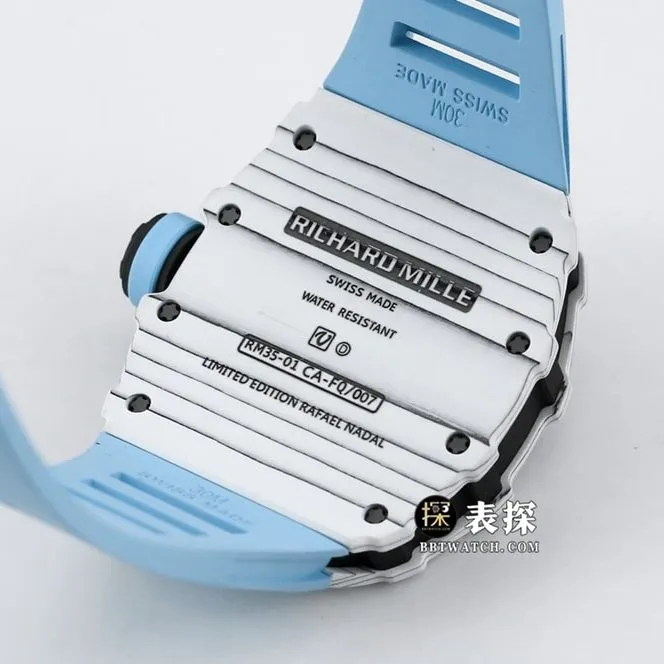 BBR RM 35-01Richard Mille1:1replica watch men's black dial blue rubber caseback live photo
