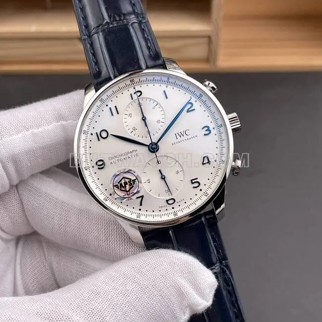 watch Portugal APS factory IWC silver white dial blue needle braceletlive photos