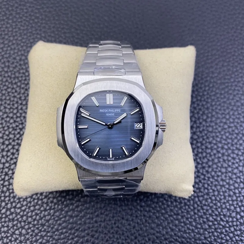 3K Factorytop-tierPatek Philippereplica watch Nautilus324SC ultra-thin mechanical white steel blue dial front view