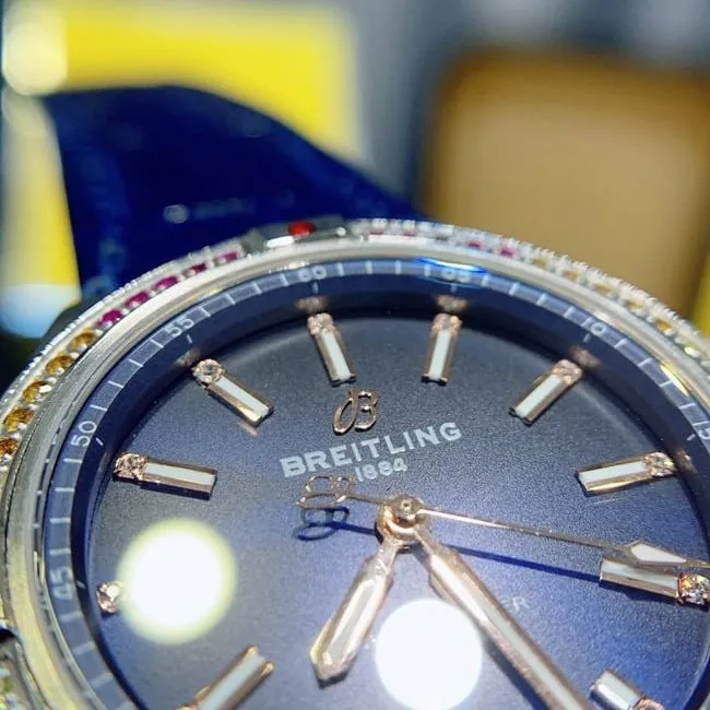 Breitlingtop-tier replicahigh-quality ladies blue dial blue belt automaticchronograph South China Sea capsule series leather strap watch clasp picture
