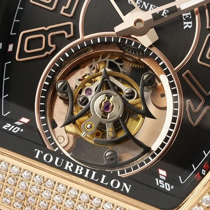 RMS factory Frank Muller men's top-tier watch black dialrose gold diamond leather strap model V 45 T D (NR) caseback live photo