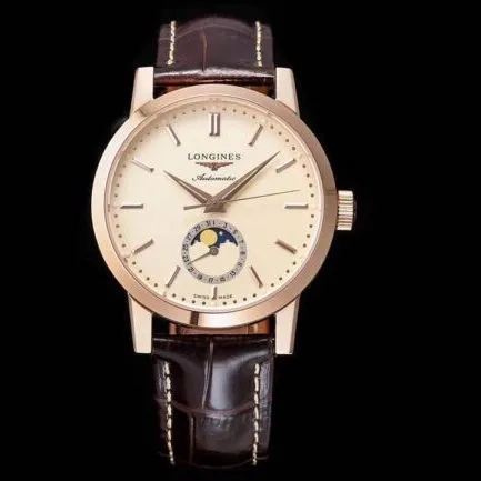 top-tier watch Longines classic retro series 1832 model white steel white bottom mechanical men's watch front view