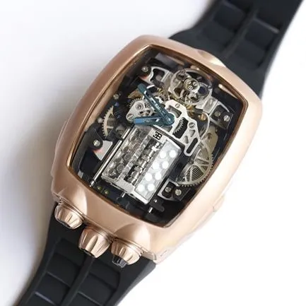 top-tier Bugatti Veyron high-quality watch men's black dial black rubber strap mechanical Czech Leopard watch side view
