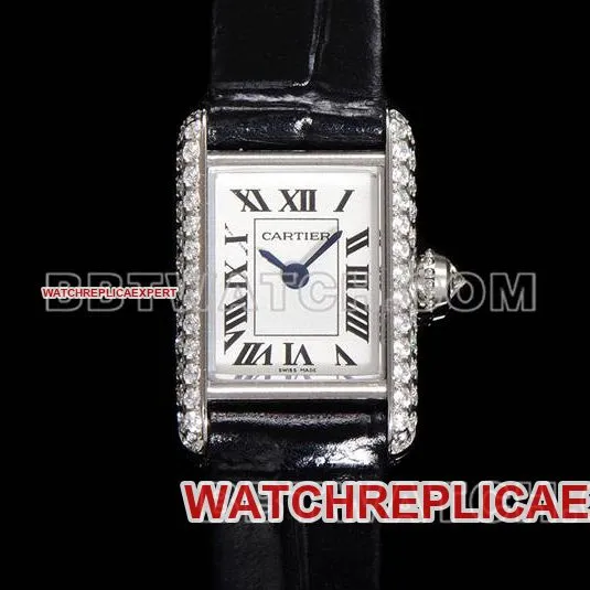Cartier1:1replica watch F1 factory tank white dialdiamond bezelleather strap model front live photo