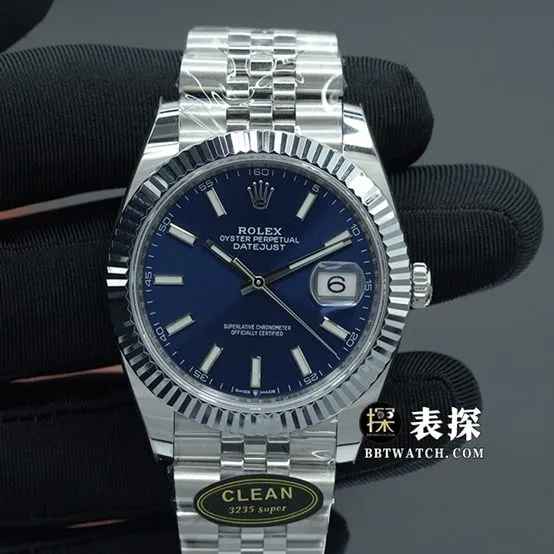 C factory DatejustRolex1:1replica watch lumeblue dial five row steel bracelet model m126334-0002caseback live photo
