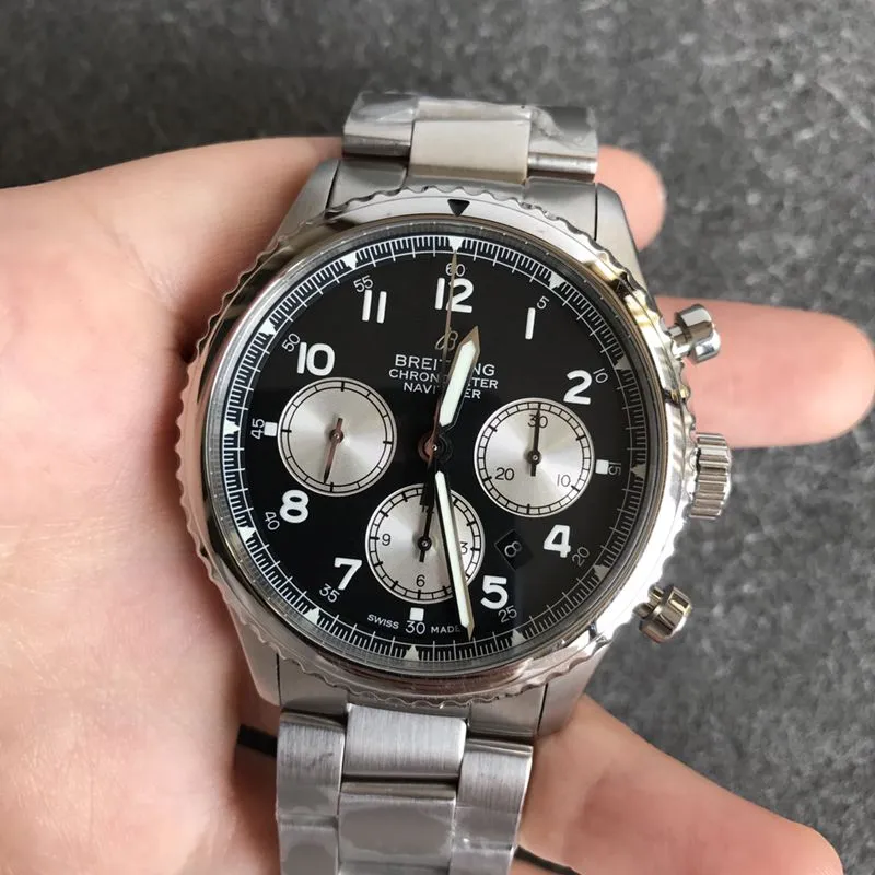Breitlingtop-tiersuper watch pilot 8 series men's steel braceletblack dial watch clasp picture