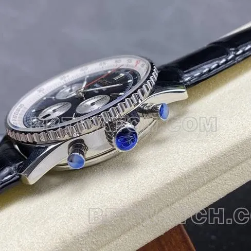 collectible watch BLS factory aviation chronographBreitling black white dial black leather strap model braceletlive photos