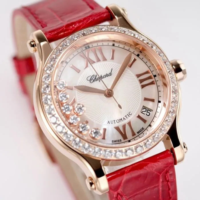 top-tier watch Breitling women's white dial red band happy diamond series mechanical watch clasp picture