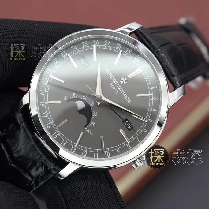 mx factory inheritance series Vacheron Constantin1:1replica watch gray plate black leather bracelet front view