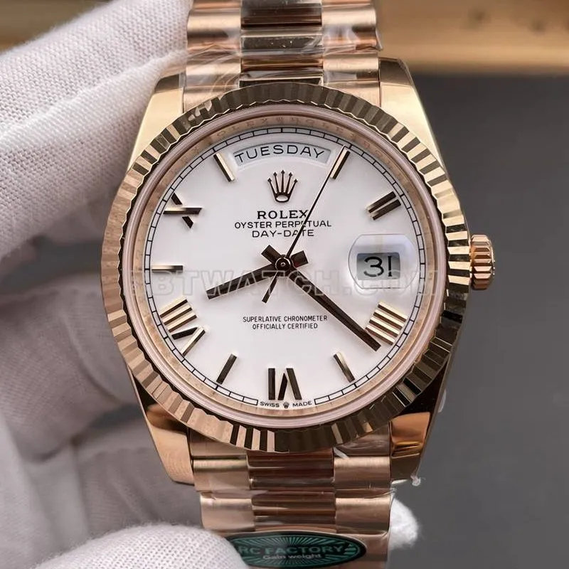 Rolex watch RC factory Day-Date40mmwhite dial3255rose goldsteel bracelet model clasplive photos
