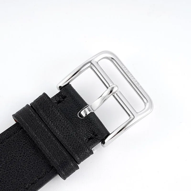 Hermès top-tiersuper cloneladies' watchHeureH series ladies quartz square fashion watch black leather white dial side view