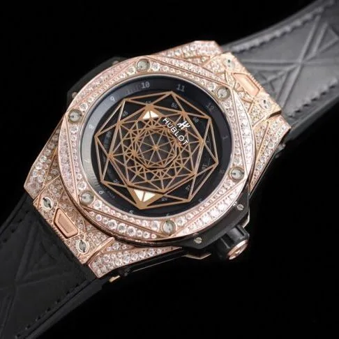 top-tier watch Hublot series tattoo OEM1:1 open mold rose goldblack dial full diamond men's mechanical watch clasp picture