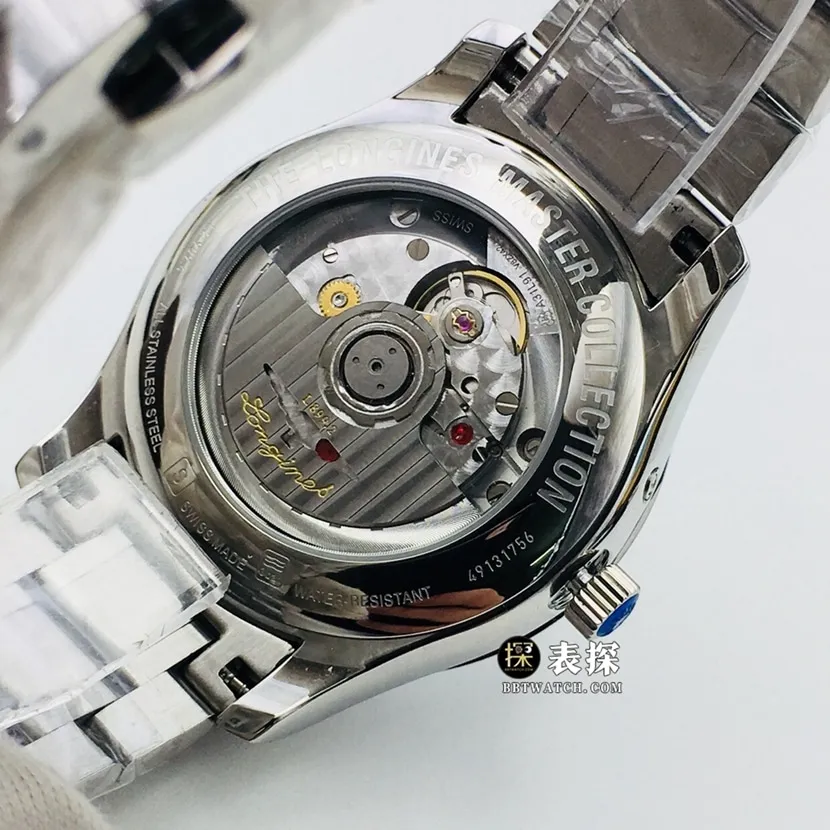 LG factory Longines watchmaking traditional top-tier watch men's white dialmoon phasesteel bracelet model pictures and prices caseback live photo