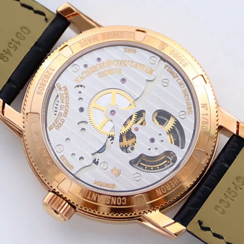 Vacheron Constantintop-tiersuper watch Traditionnelle series tourbillon men's black dial gold watch movement picture