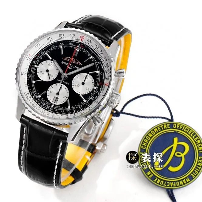 BLS aviation chronograph1Breitling1:1replica watch black dialleather strap model AB0138211B1P1clasplive photos