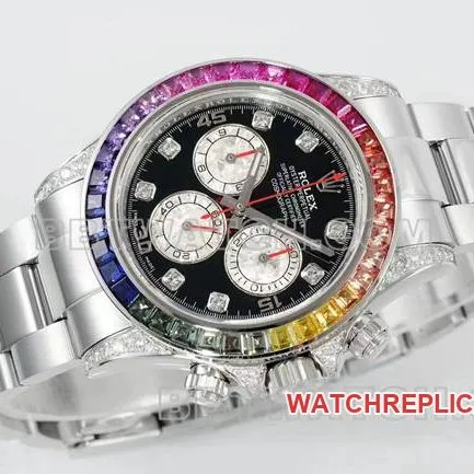 watch DaytonaRX FactoryRolex rainbow diamond bezelblack dial mechanical side live photo