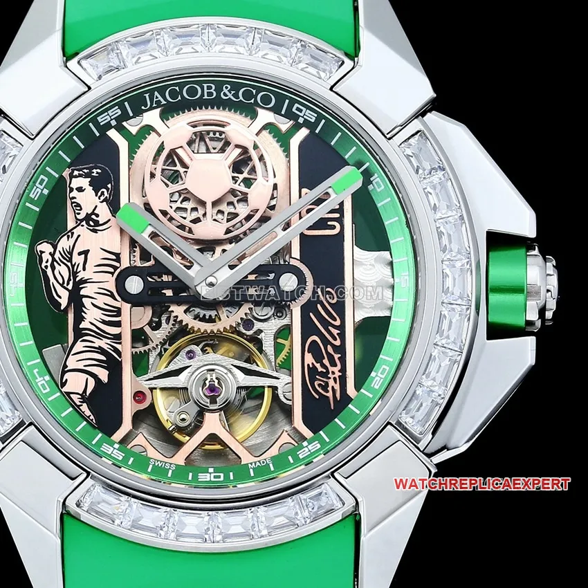 TW factory Czech Leopard C Ronaldo CR7 jointly customized diamond bezel green rubber caseback live photo