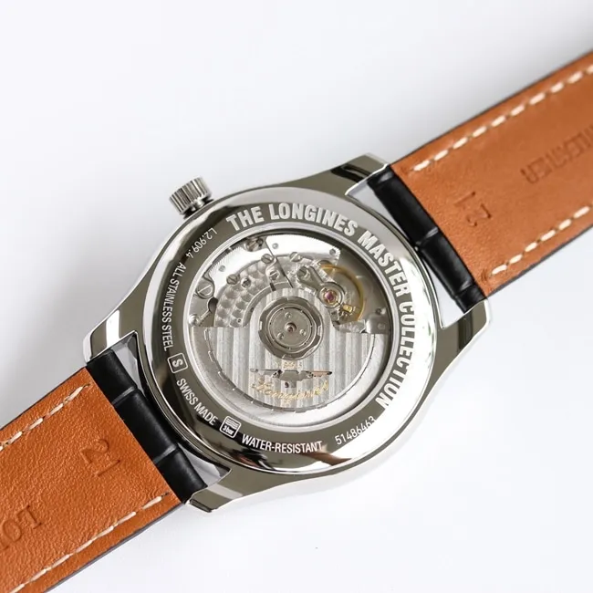 GF Factory top-tier watch Longinesmoon phase42mm men's black dial black belt automatic movementleather strap watch side view