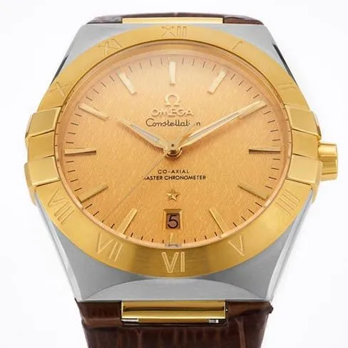 TW factory Omegatop-tier watch constellation series men's gold plate brown band watch clasp picture